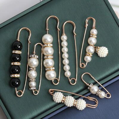 6 Pcs Set Women Fashion Pearl Brooch Waist Cinching Adjustab