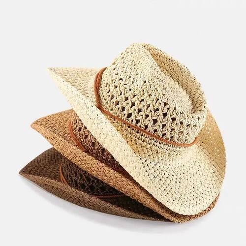 Womens Straw Western Cowboy Hat Foldable Wide Brim Summer Su