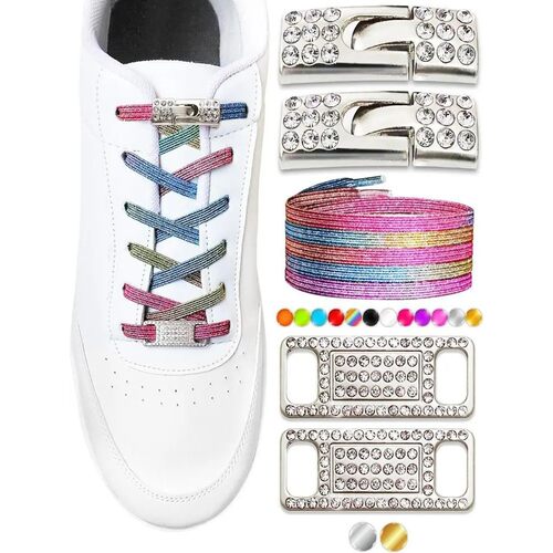 Elastic No Tie Shoe Laces Bling Diamond Cross Locks Shoelace