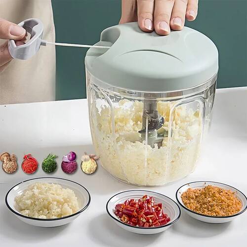 Garlic Mincer Hand Cutter - Hand Pull String Food Processor
