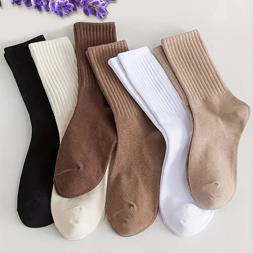 6 pairs of women's solid color vertical stripe casual style,