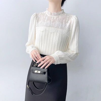 木耳边蕾丝拼接衬衫女2025春秋季