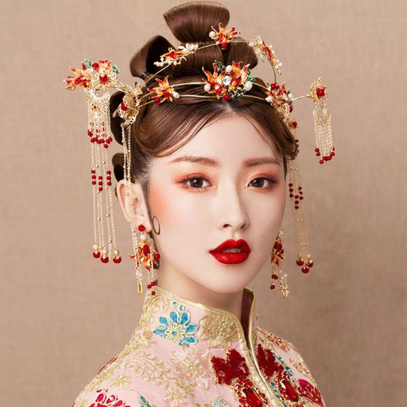 新品2021新款新娘古装结婚中式凤冠发饰秀禾服凤冠霞帔龙凤褂头饰
