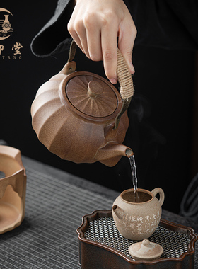 柴烧围炉煮茶壶温茶提梁侧把壶复古手提粗陶简约茶具水壶中式泡茶
