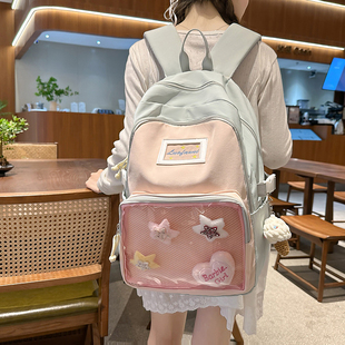 双肩包女高颜值ins风中小学生书包带透明痛层书包大容量小众设计