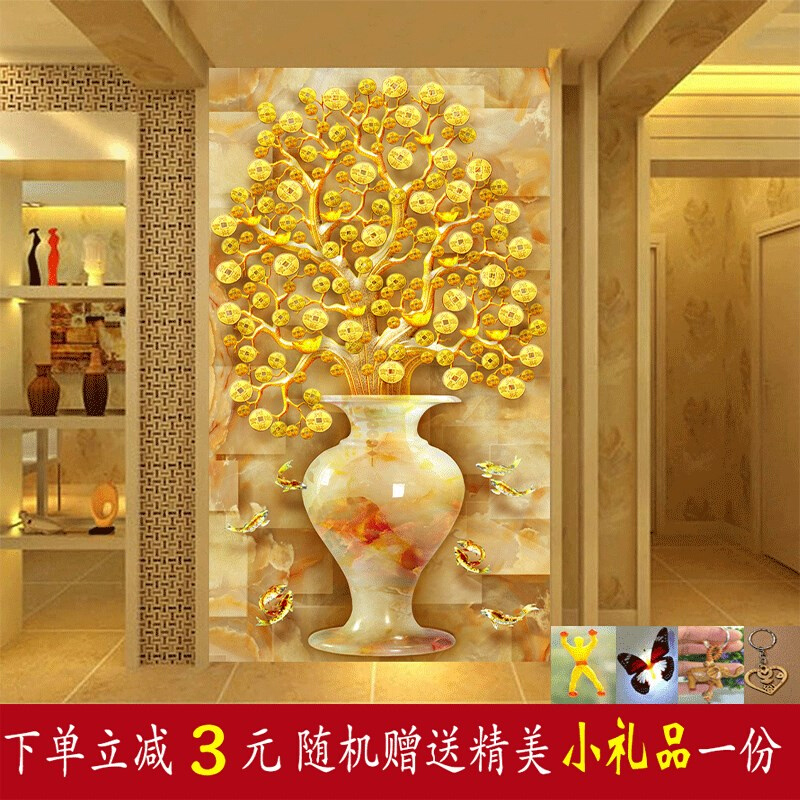 3d立体墙贴画5d8d无缝布自粘壁纸过道风水玻璃贴玄关装饰壁画墙图片