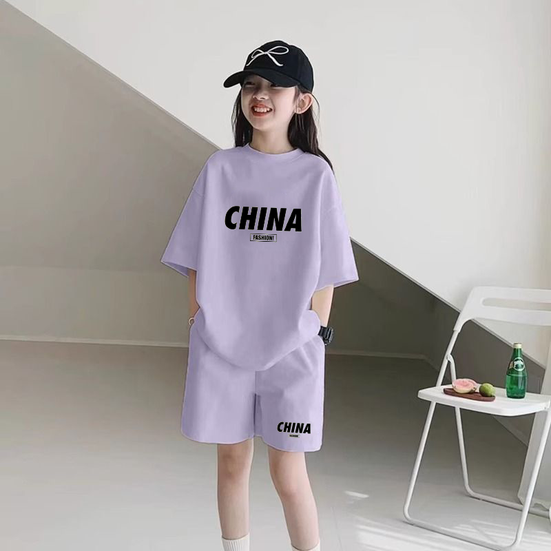 短袖套装女童新款夏季洋气儿童两件套休闲中大童运动短裤夏装百搭