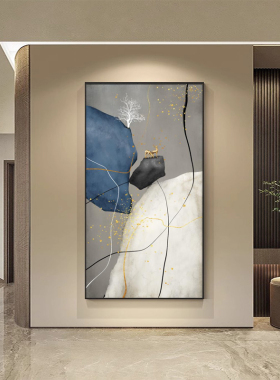 现代竖版大气过道走廊挂画新中式艺术落地画石来运转玄关装饰画