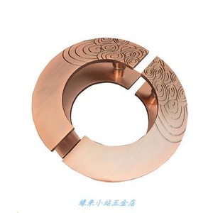 新中式圆形门把手雕刻定制半圆木门大门拉手仿古铜祥云玻璃门拉手