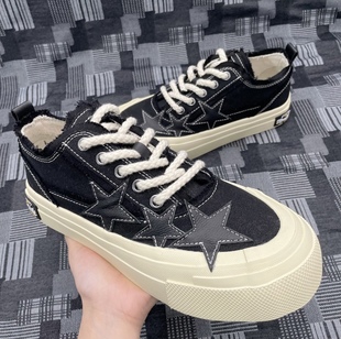 适配星星鞋KAALIXTO S.L.U Low帆布鞋黑色牛仔烫银腰果花泼墨鞋带