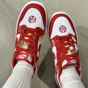 适配红色耐克鞋diy改造结婚鞋婚鞋球鞋大红双喜挂件配饰喜鞋带