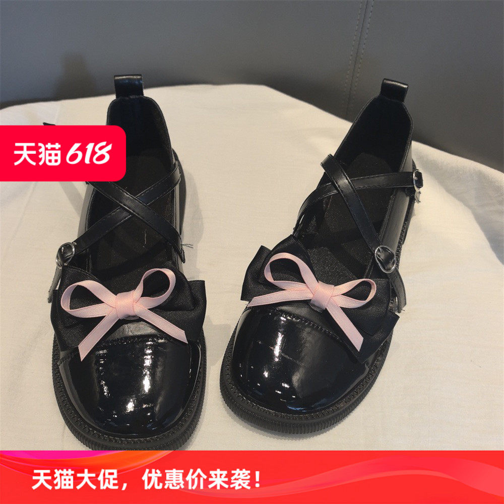玛丽珍小皮鞋鞋花珍珠蝴蝶结鞋带扣高级感洛丽塔芭蕾风可拆卸配饰