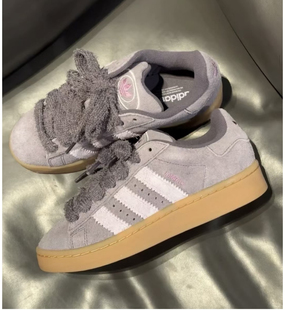 适配阿迪gazelle毛绒鞋带德训鞋samba毛毛虫圆形可爱粉色鞋绳子