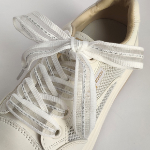 2cm蝴蝶结宽扁平鞋带鱼丝透明条纹鞋带适配德训鞋芭蕾风黑白鞋绳