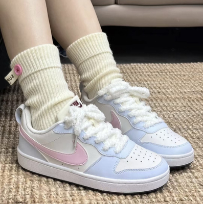 适配nike court泡泡糖毛绒鞋带德训鞋毛毛虫圆形可爱粉色鞋绳子