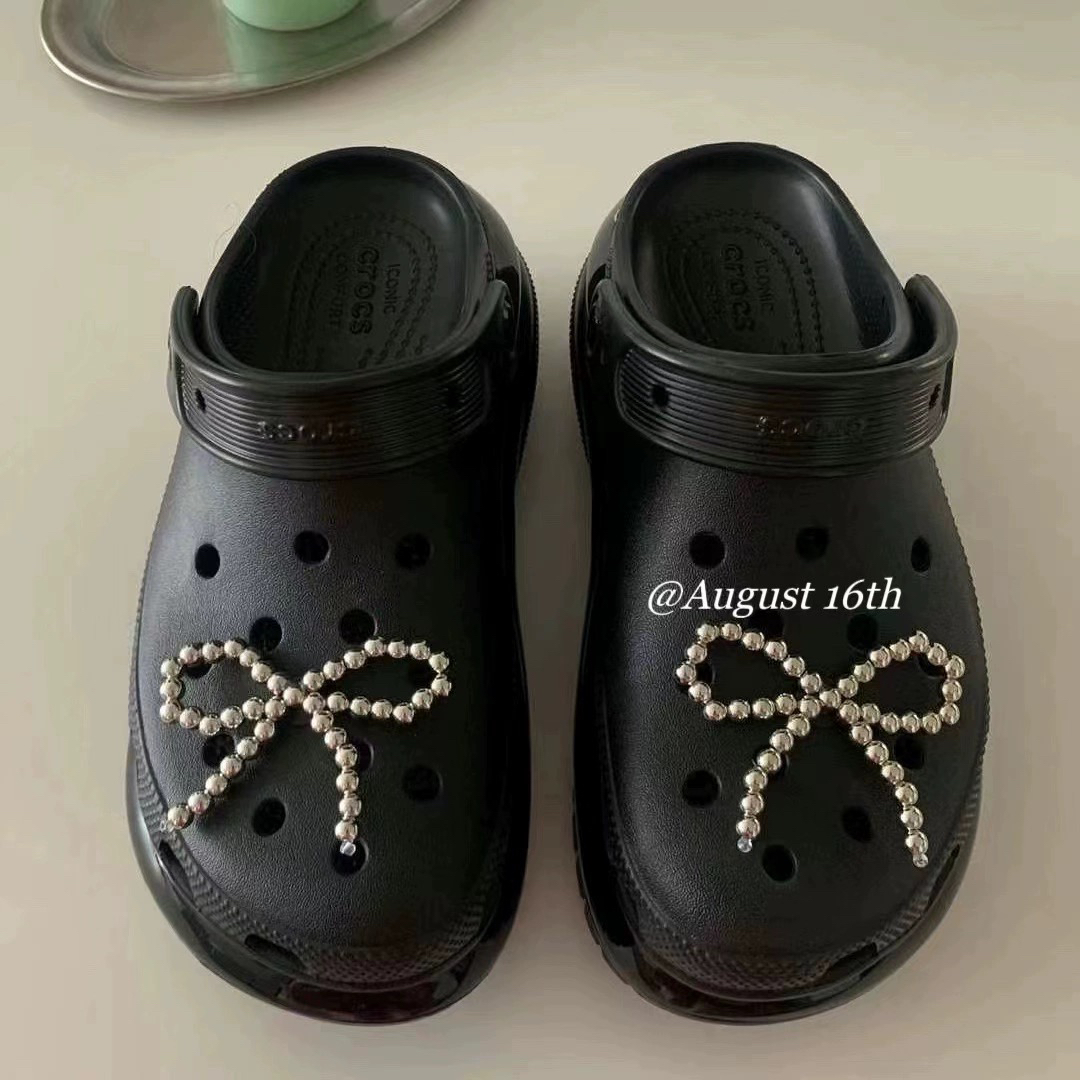 韩国earlobe新款Crocs鞋花洞洞鞋配饰配件 串珠蝴蝶结立体鞋扣ins