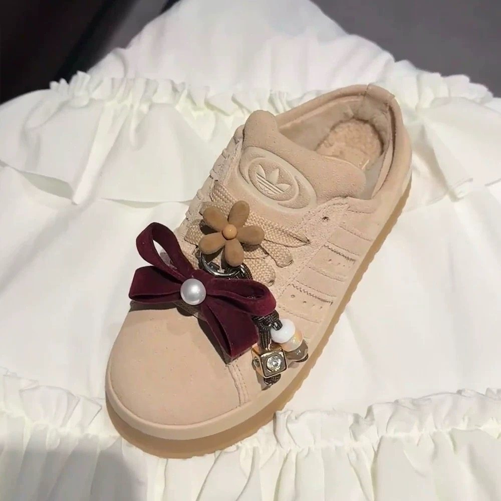 适用于三叶草campus雪地靴花朵鞋带扣韩版蝴蝶结配饰复古芭蕾鞋花