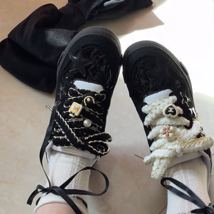 ins小香风花边鞋带适配Kaalixto星星板鞋diy芭蕾风装饰可拆卸鞋带