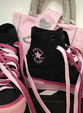 适配匡威Converse Chuck Talor All Star黑粉 桃粉玫红纯色扁鞋带