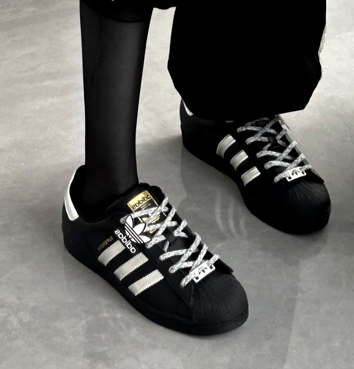 灰黑编织麻绳鞋带适配三叶草贝壳头gazelle鞋扣samba可拆卸鞋装饰