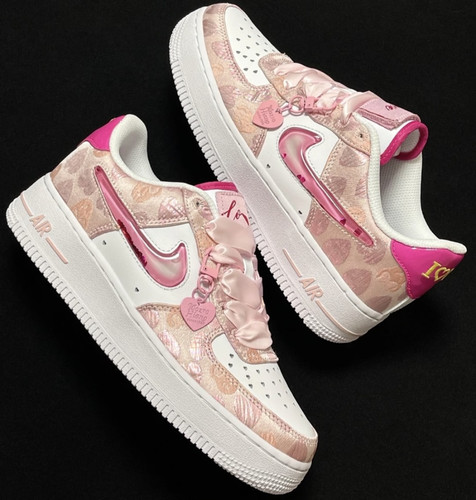 AF1空军一号情人节限定丝带蕾丝鞋带白红粉酒红色爱心鞋带扣配件