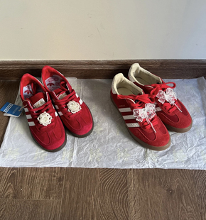 T头鞋德训鞋samba红色婚鞋爆改定制结珍珠蝴蝶结鞋扣配饰结婚装饰