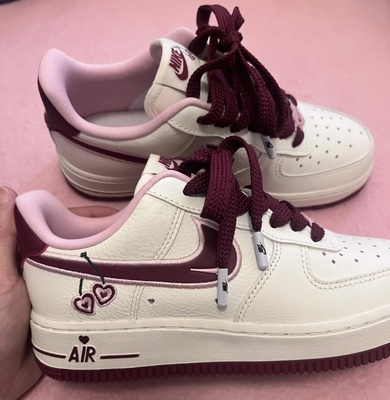 适配NikeAirForce1 Low空军一号复古板鞋af1情人节白粉红酒红鞋带