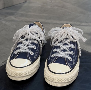 韩国东大门小众时髦珍珠蝴蝶结适配匡威1980s低帮帆布鞋蕾丝鞋带