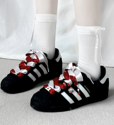 白色大红色丝带鞋带适配阿迪贝壳头板鞋醒狮福字新年蛇年配饰鞋扣