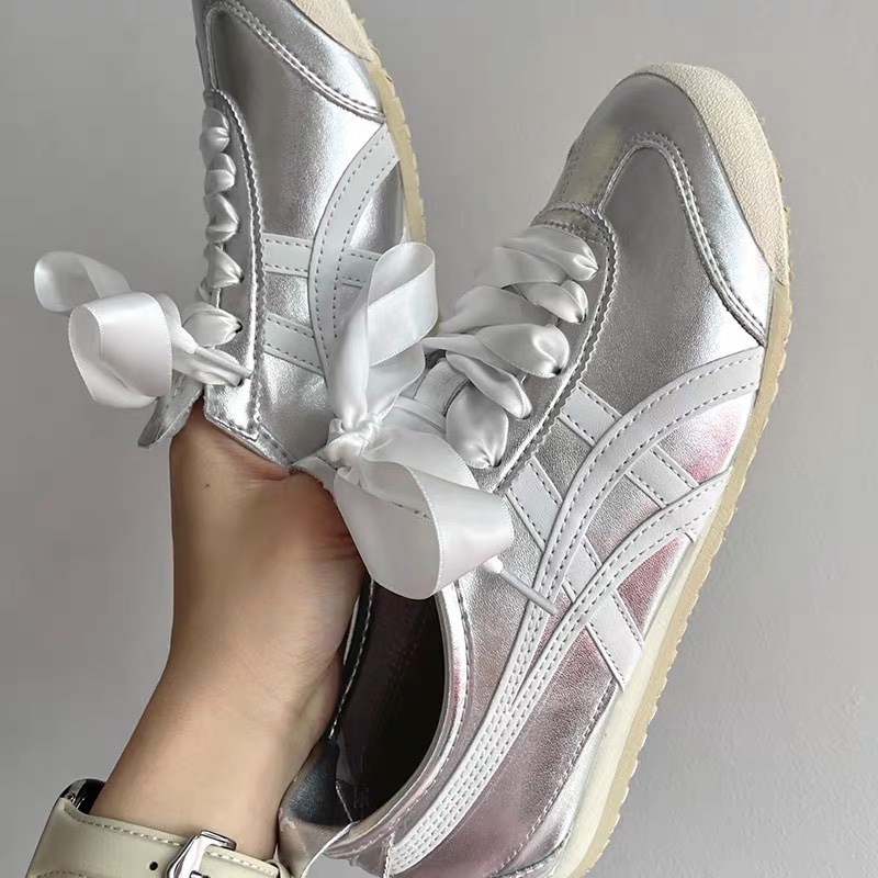 适配Onitsuka Tiger鬼冢虎MEXICO66银色低帮白色丝绸鞋带男女同款