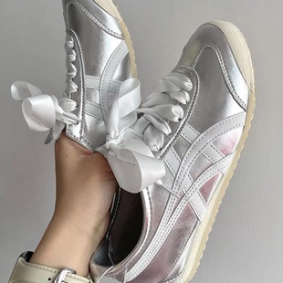 适配Onitsuka Tiger鬼冢虎MEXICO66银色低帮白色丝绸鞋带男女同款