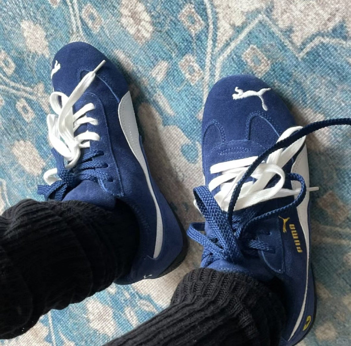 复古鞋带德训联名puma宝蓝赛车鞋speedcat球鞋鞋带绳白蓝扁平男女