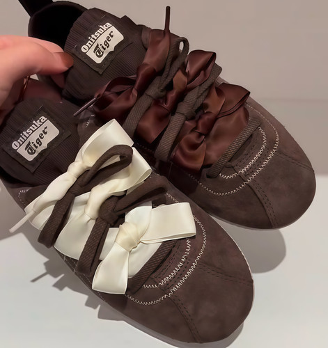 米棕丝带鞋带蝴蝶结适配鬼冢虎德训鞋运动鞋白色芭蕾风鞋绳德训鞋