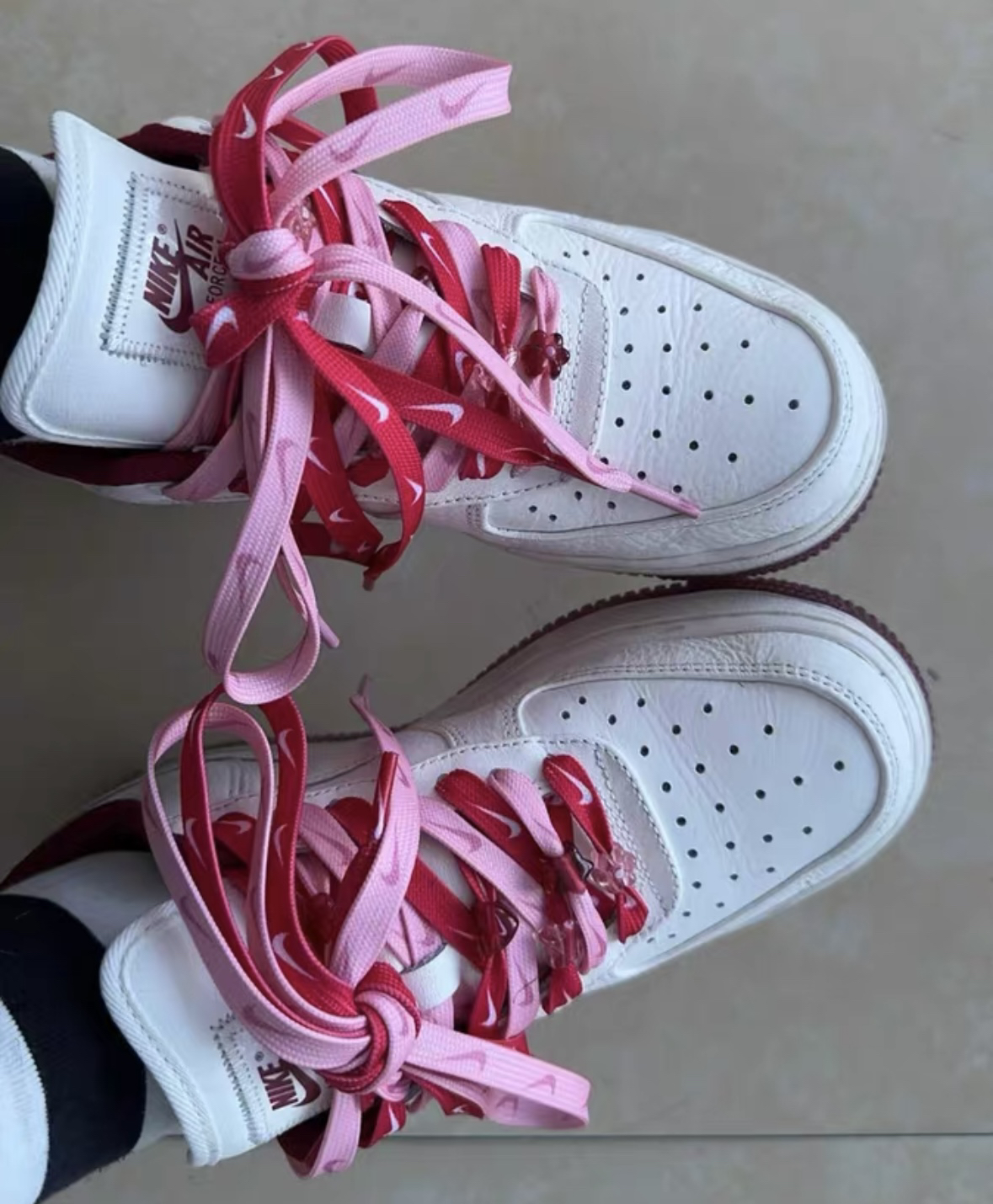 适配彩色情人节空军一号AF1鞋AJ1耐克nike渐变扎染蓝粉色扁鞋带绳