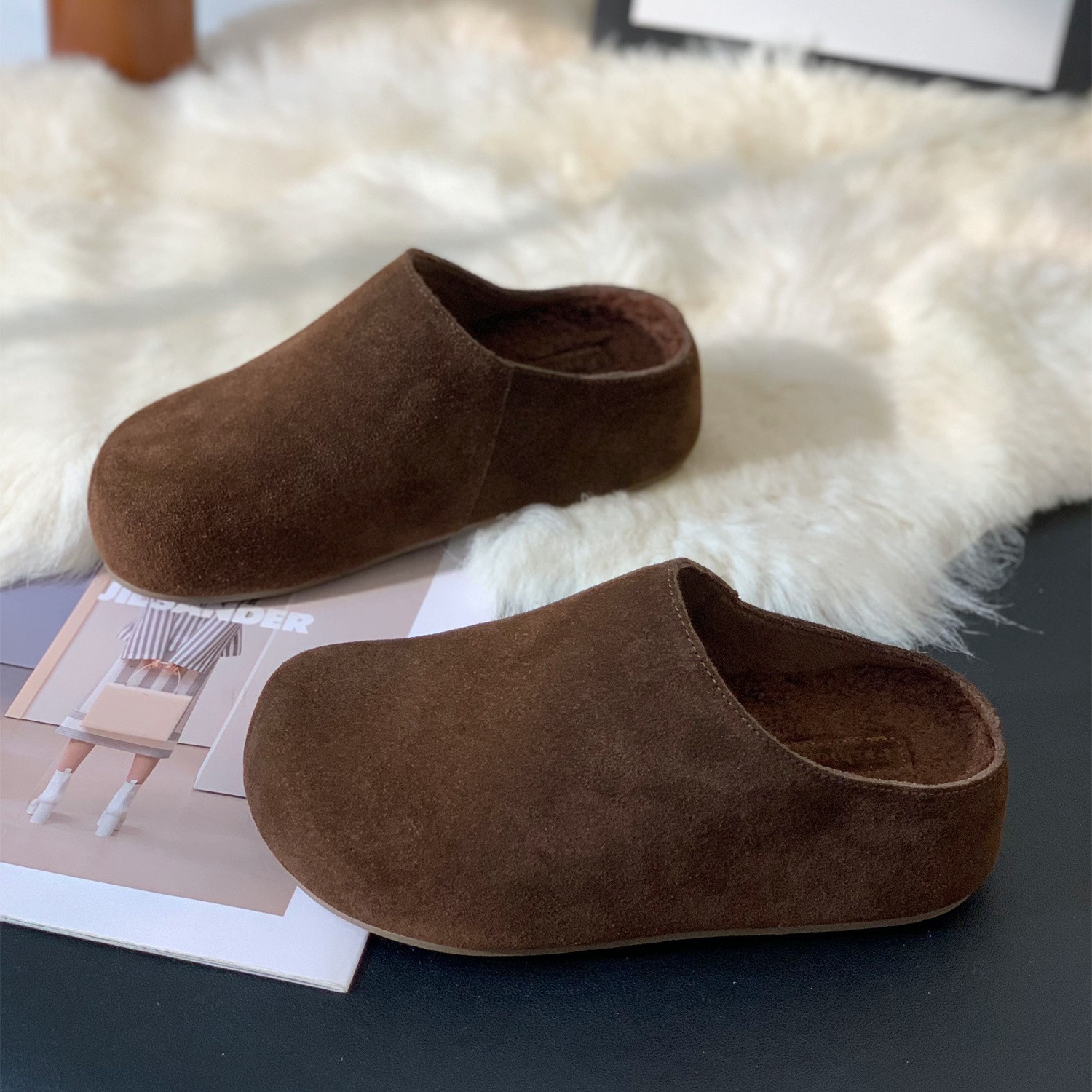 复古加绒磨砂绒厚底增高通勤单鞋