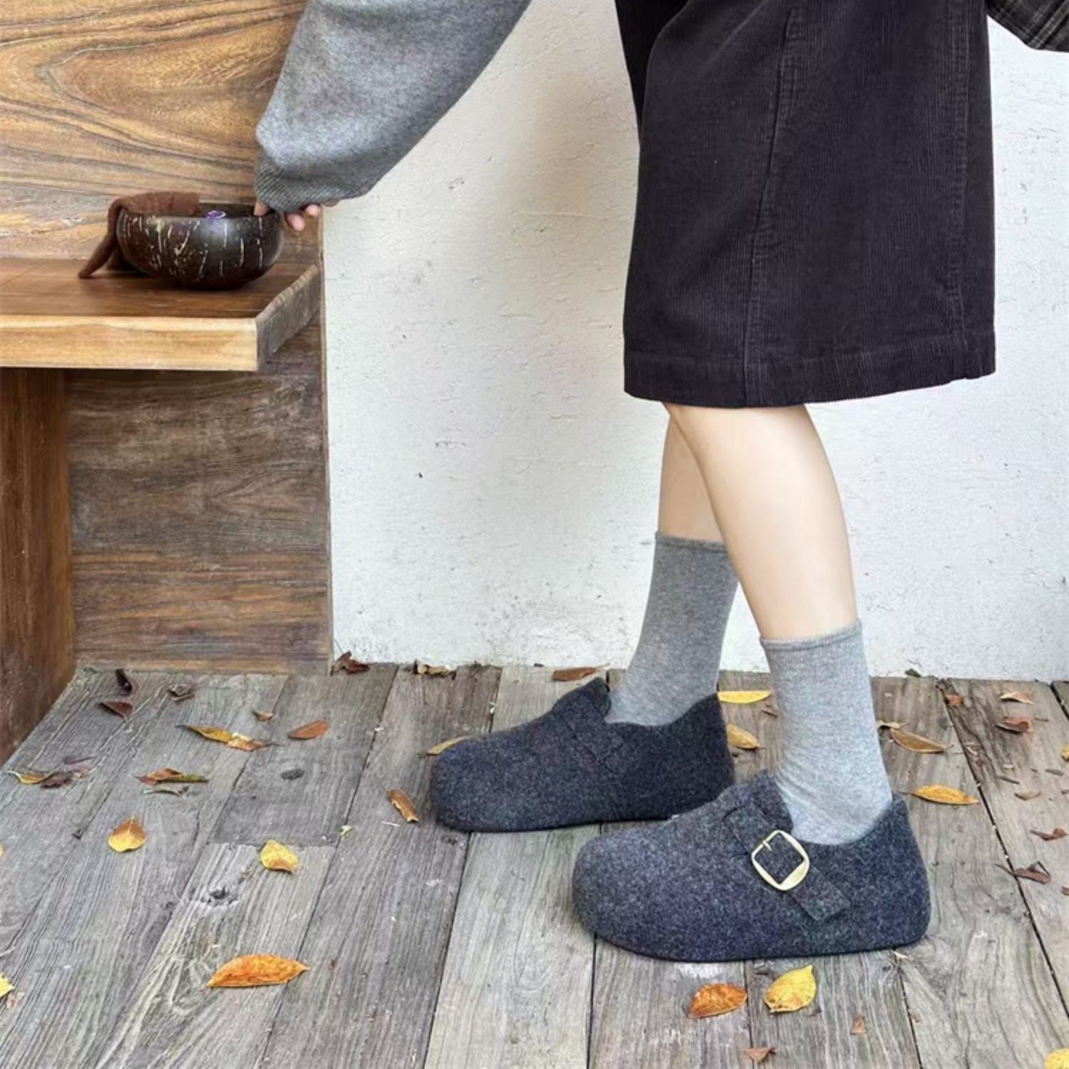 新款舒适绒面百搭一脚蹬勃肯单鞋