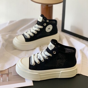配裙子高帮网面厚底时尚板鞋女2025夏季新款小白鞋百搭网红休闲鞋