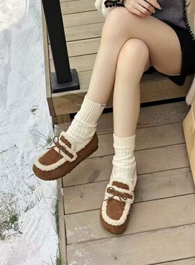 欧美平底舒适蝴蝶结加绒勃肯鞋女