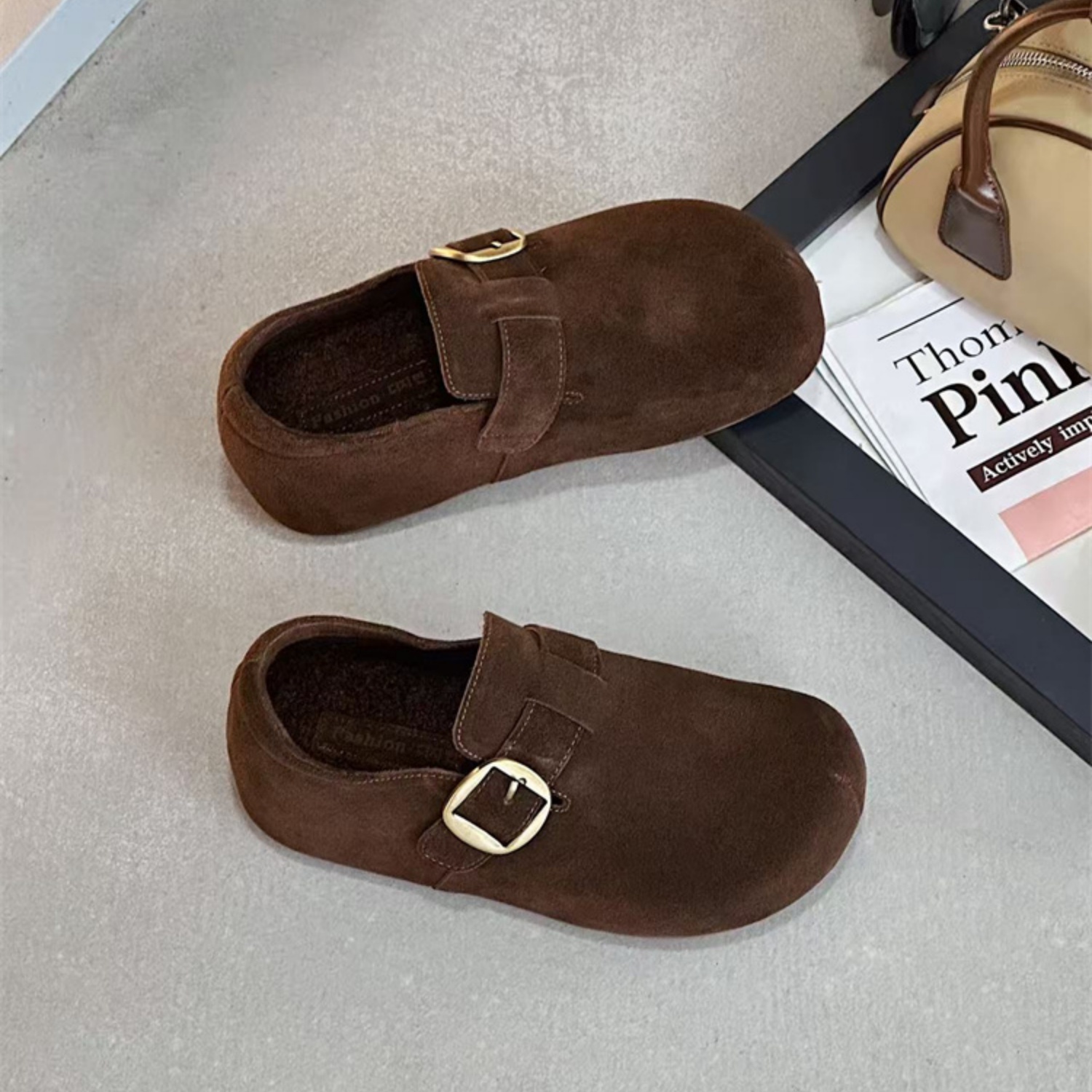 复古时髦内增高加绒保暖勃肯鞋女