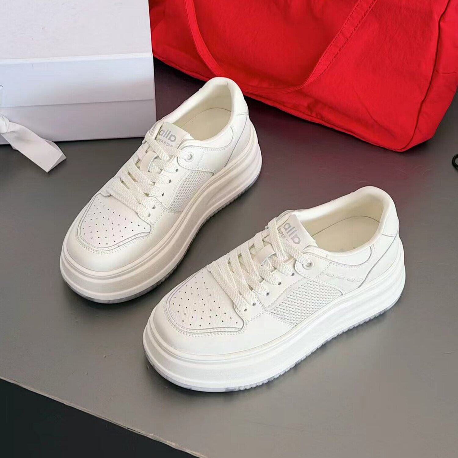 韩版简约厚底增高小白鞋女2026夏季新款透气单网潮流百搭休闲板鞋