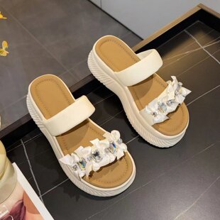 仙女风水钻厚底一字拖女夏外穿2026增高百搭配裙子便捷舒适凉拖鞋