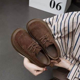 厚底复古磨砂绒面小众编织勃肯鞋2025秋冬超火百搭洋气轻便乐福鞋