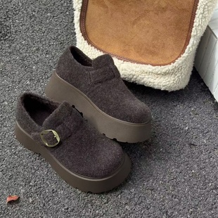 厚底增高复古绒面舒适百搭乐福鞋2025秋冬新款超火小众简约勃肯鞋