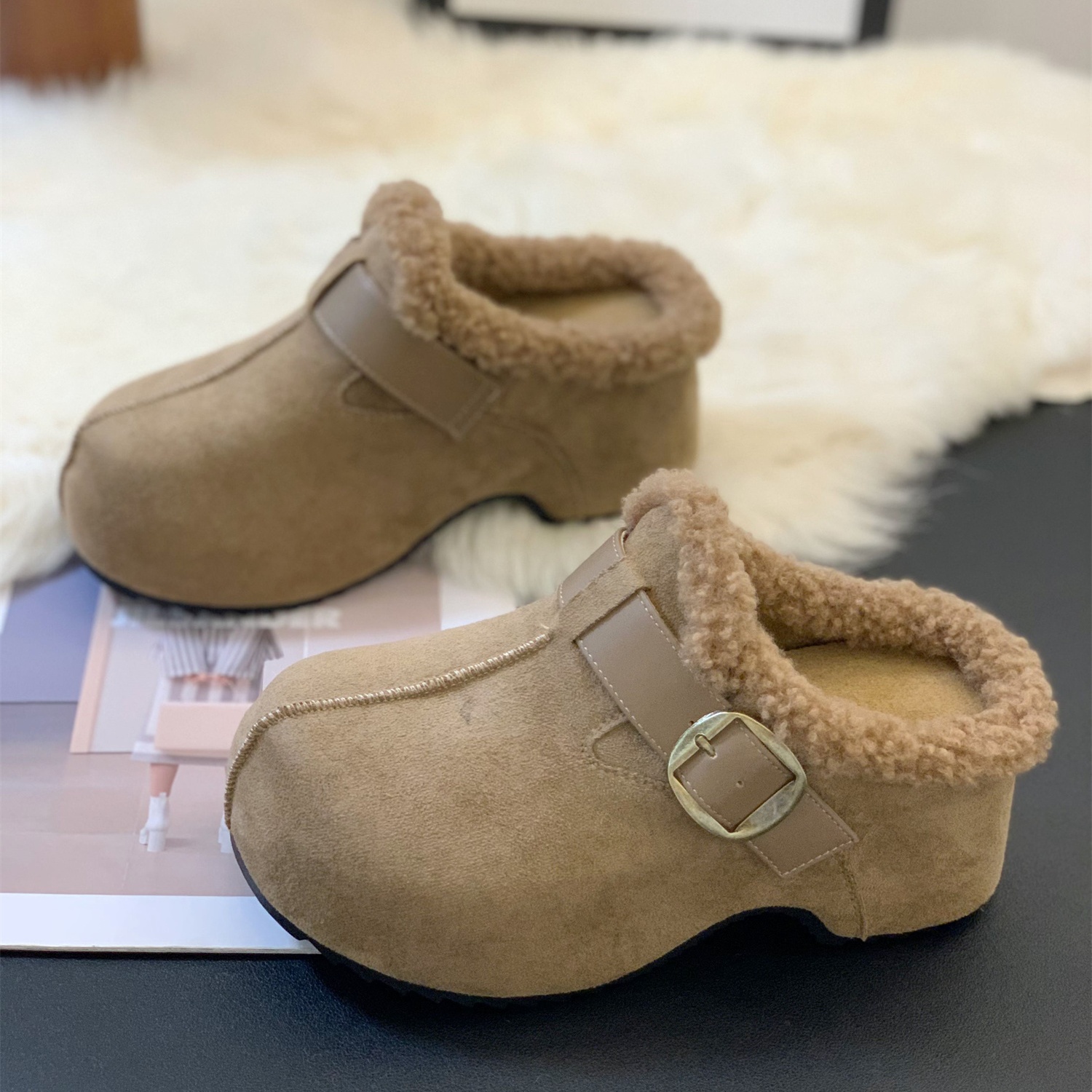 韩版时尚外穿加绒保暖舒适毛毛鞋