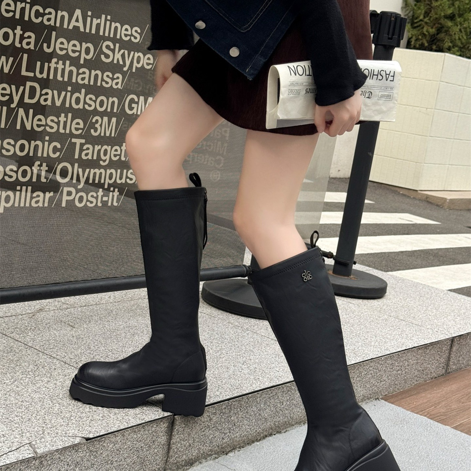 超火百搭不过膝长靴粗跟显脚小