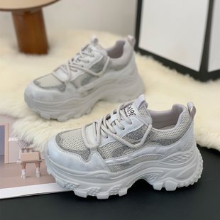 水钻潮流炸街休闲鞋 韩版 新款 女2026年春季 增高显瘦舒适百搭老爹鞋