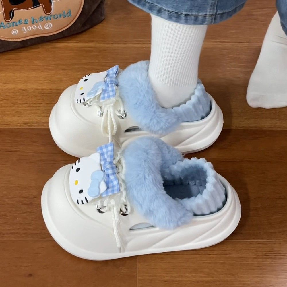 防水外穿棉拖鞋女2025新款秋冬可爱包头毛毛拖鞋eva厚底加绒保暖