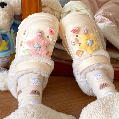 2025新款加绒洞洞鞋女款秋冬季外穿厚底棉拖鞋女增高踩屎感可拆卸