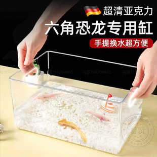 德国六角恐龙专用缸蝾螈饲养缸生态躲避屋塑料压克力鱼缸一体成型