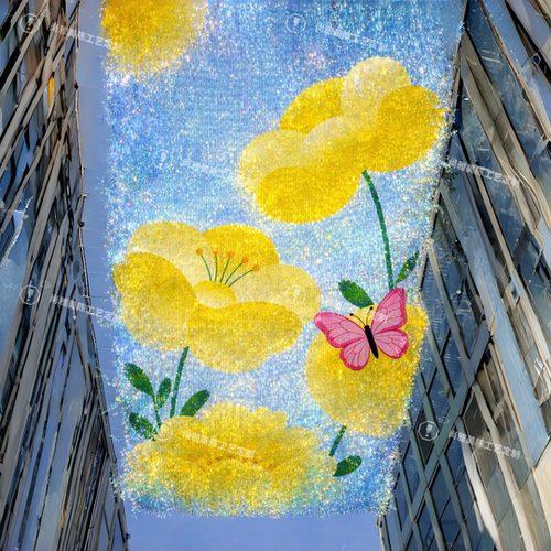 风动天幕多巴胺彩色花朵雨丝帘吊饰户外景区长廊吊顶装饰美陈道具